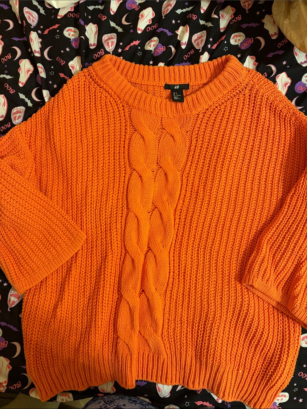 H&M Bright Orange Cable Knit Crewneck Sweater